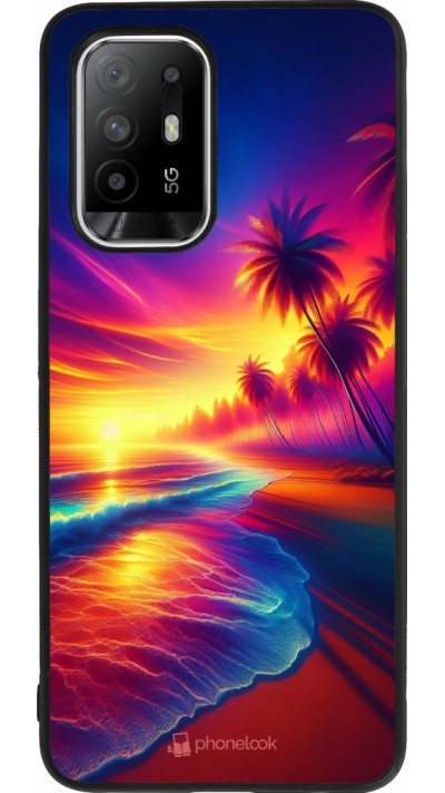 Coque OPPO F19 Pro+ - Silicone rigide noir Plage coucher soleil flashy