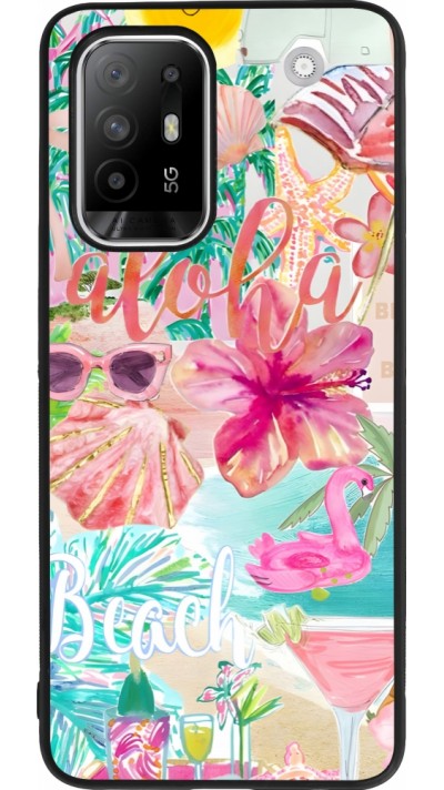 Coque OPPO F19 Pro+ - Silicone rigide noir Preppy Collage Aloha