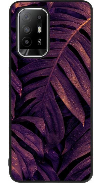 Coque OPPO F19 Pro+ - Silicone rigide noir Purple Light Leaves