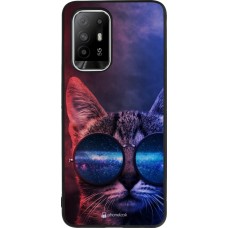OPPO F19 Pro+ Case Hülle - Silikon schwarz Red Blue Cat Glasses