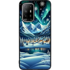 OPPO F19 Pro+ Case Hülle - Silikon schwarz Verschneites Bergdorf am See in der Nacht