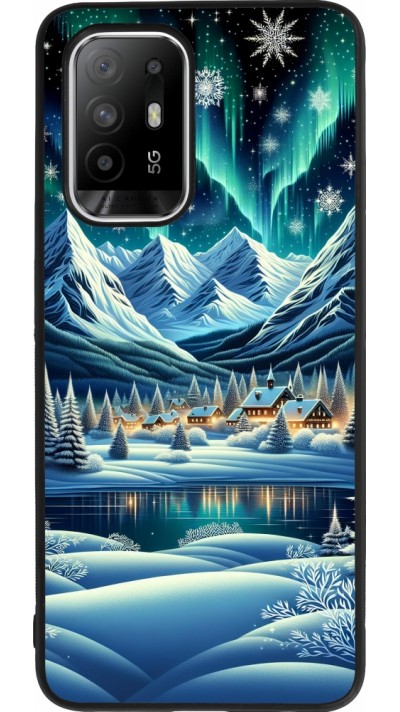 Coque OPPO F19 Pro+ - Silicone rigide noir Snowy Mountain Village Lake night