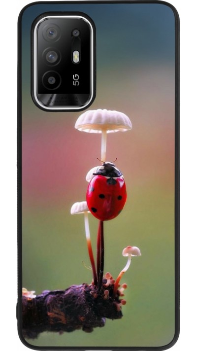 Coque OPPO F19 Pro+ - Silicone rigide noir Ladybird on a mushroom Spring 2026