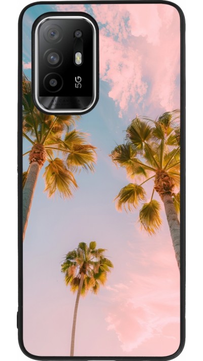 Coque OPPO F19 Pro+ - Silicone rigide noir Summer 2025 Palmiers