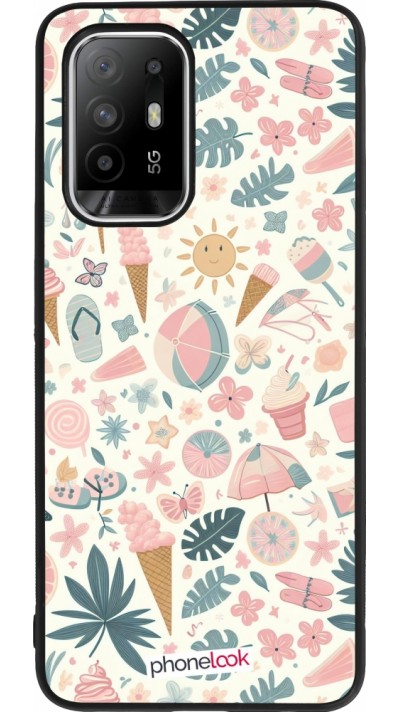 Coque OPPO F19 Pro+ - Silicone rigide noir Summer Pink Pattern
