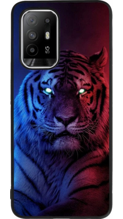 Coque OPPO F19 Pro+ - Silicone rigide noir Tiger Blue Red