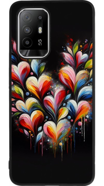 Coque OPPO F19 Pro+ - Silicone rigide noir Valentine 2024 Coeur Noir Abstrait