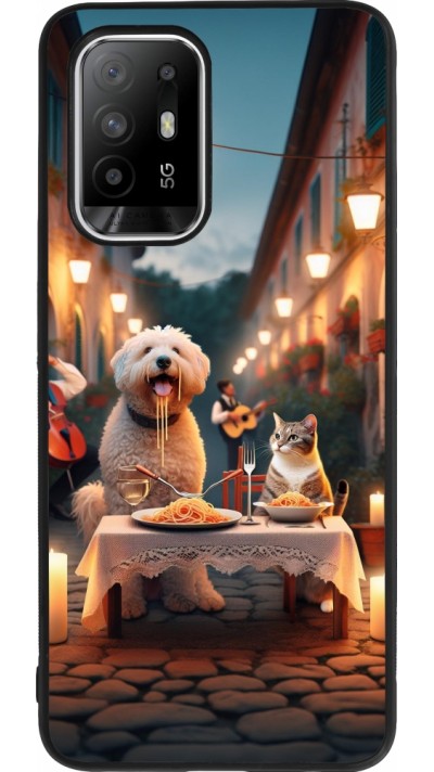 Coque OPPO F19 Pro+ - Silicone rigide noir Valentine 2024 Dog & Cat Candlelight
