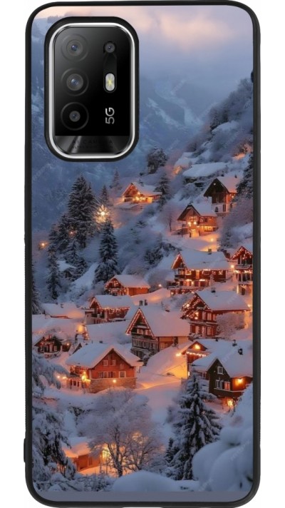 Coque OPPO F19 Pro+ - Silicone rigide noir Winter 25 Winter snowy village