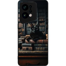 OPPO Find X5 Case Hülle - Silikon schwarz Katze Bücher dunkel