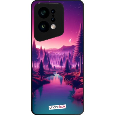 OPPO Find X5 Case Hülle - Silikon schwarz Lila-rosa Landschaft