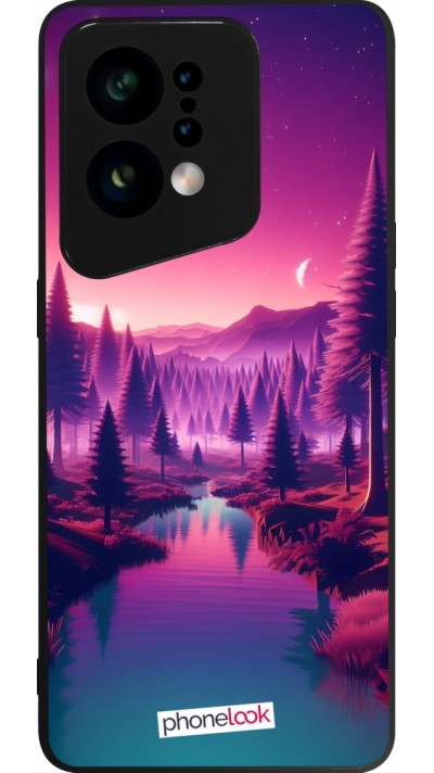 OPPO Find X5 Case Hülle - Silikon schwarz Lila-rosa Landschaft