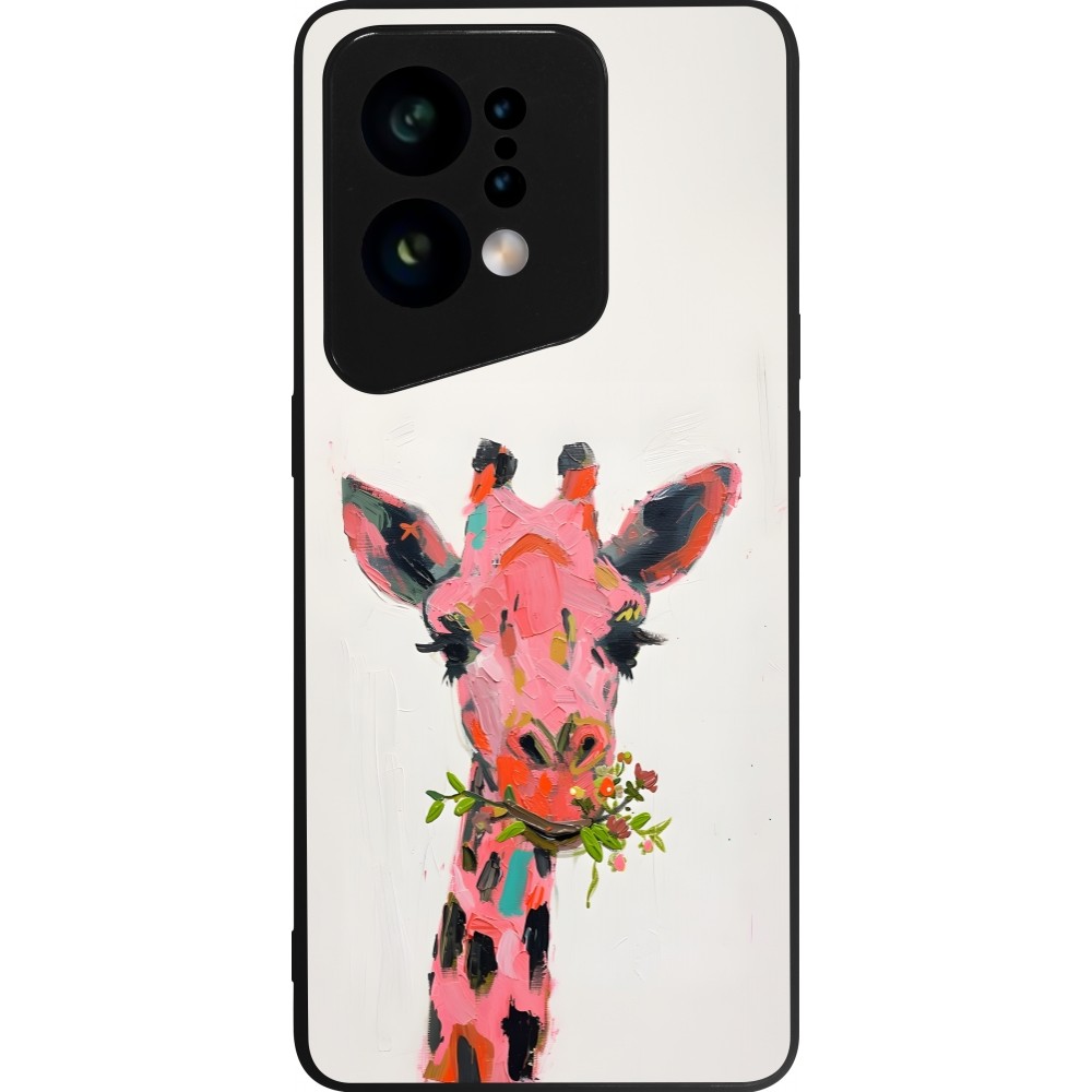 OPPO Find X5 Case Hülle - Silikon schwarz Pink Girafe Paint