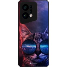 OPPO Find X5 Case Hülle - Silikon schwarz Red Blue Cat Glasses