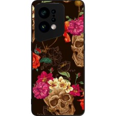 OPPO Find X5 Case Hülle - Silikon schwarz Skulls and flowers