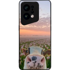 OPPO Find X5 Case Hülle - Silikon schwarz Cow with tulips Spring 2026