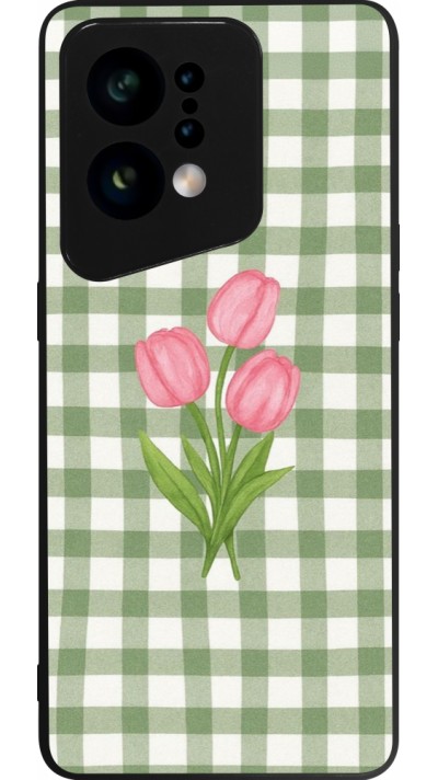 Coque OPPO Find X5 - Silicone rigide noir Green vichy tulips Spring 2026