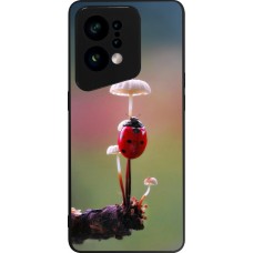 Coque OPPO Find X5 - Silicone rigide noir Ladybird on a mushroom Spring 2026