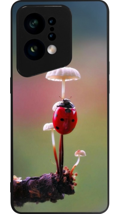 Coque OPPO Find X5 - Silicone rigide noir Ladybird on a mushroom Spring 2026