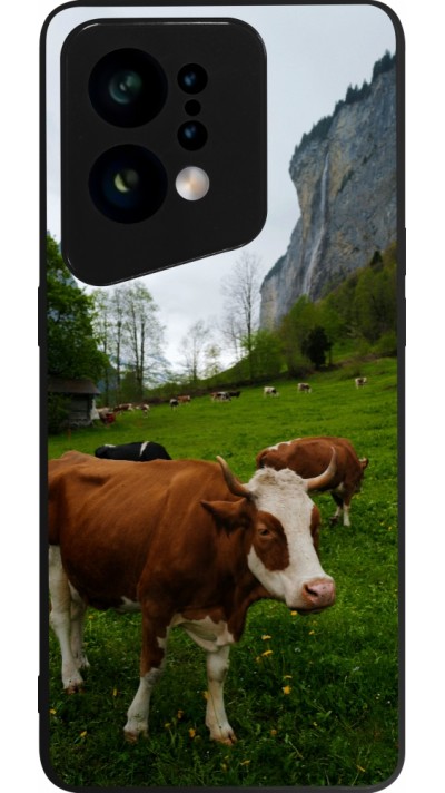 Coque OPPO Find X5 - Silicone rigide noir Fête Nationale Suisse Vaches