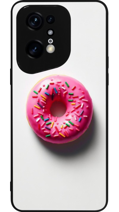 OPPO Find X5 Pro Case Hülle - Silikon schwarz Weisser Hintergrund, pinker Donut