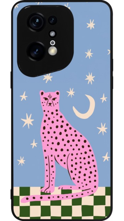 OPPO Find X5 Pro Case Hülle - Silikon schwarz Pink leopard with stars 2026
