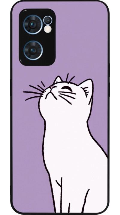 OPPO Reno7 5G Case Hülle - Silikon schwarz Chat auf lila Hintergrund