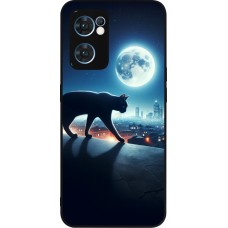 OPPO Reno7 5G Case Hülle - Silikon schwarz Schwarze Katze unter dem Vollmond