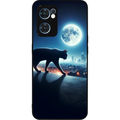 OPPO Reno7 5G Case Hülle - Silikon schwarz Schwarze Katze unter dem Vollmond