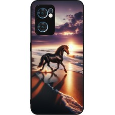 OPPO Reno7 5G Case Hülle - Silikon schwarz Pferd majestätisch Strand