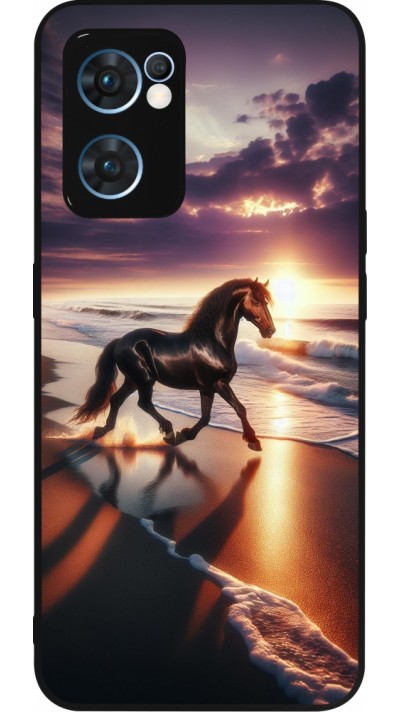 OPPO Reno7 5G Case Hülle - Silikon schwarz Pferd majestätisch Strand