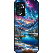 OPPO Reno7 5G Case Hülle - Silikon schwarz Fantasiebergsee Himmel Sterne