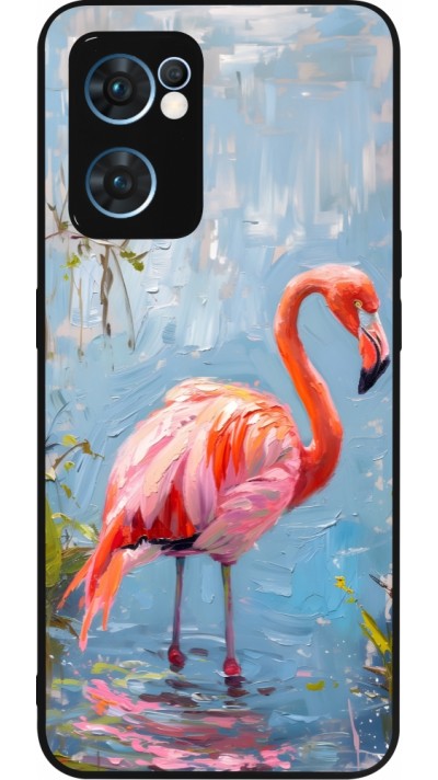 OPPO Reno7 5G Case Hülle - Silikon schwarz Paint Flamingo