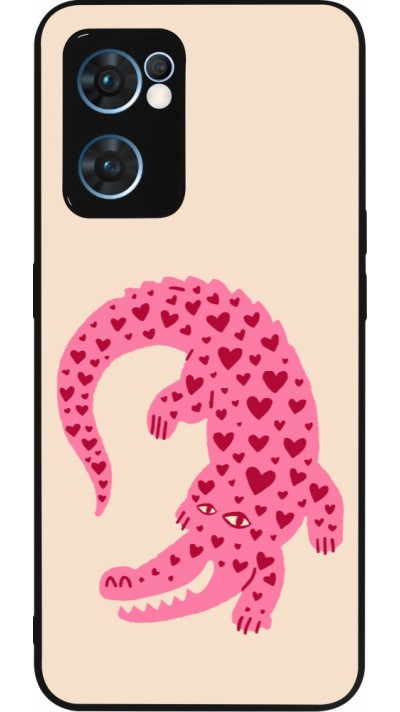 OPPO Reno7 5G Case Hülle - Silikon schwarz Pink crocodile 2026