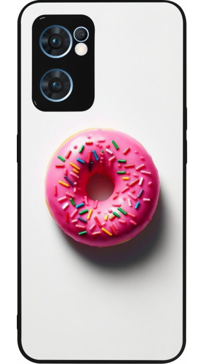 OPPO Reno7 5G Case Hülle - Silikon schwarz Weisser Hintergrund, pinker Donut