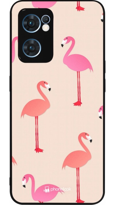 OPPO Reno7 5G Case Hülle - Silikon schwarz Pink Flamingos Pattern