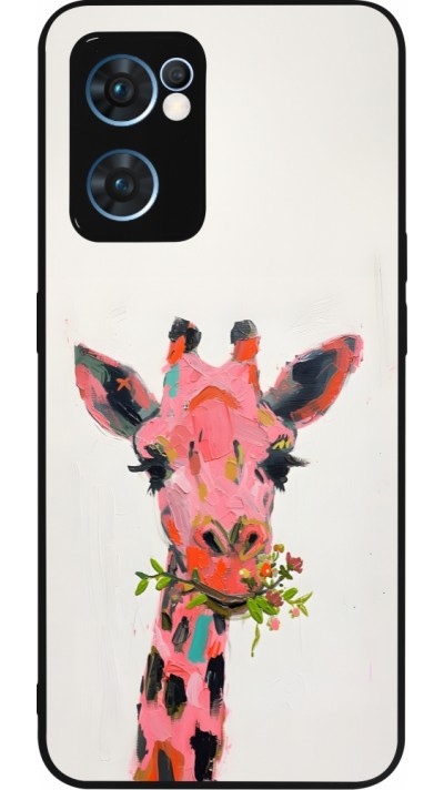 OPPO Reno7 5G Case Hülle - Silikon schwarz Pink Girafe Paint