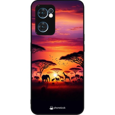 OPPO Reno7 5G Case Hülle - Silikon schwarz Safari Sonnenuntergang Wildtiere