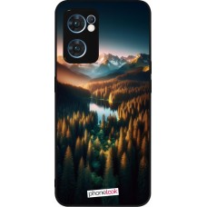 OPPO Reno7 5G Case Hülle - Silikon schwarz Sonnenuntergang Waldsee