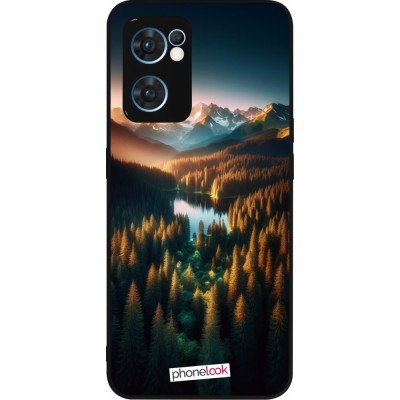 OPPO Reno7 5G Case Hülle - Silikon schwarz Sonnenuntergang Waldsee