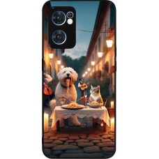 OPPO Reno7 5G Case Hülle - Silikon schwarz Valentin 2024 Hund & Katze Kerzenlicht