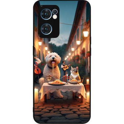 OPPO Reno7 5G Case Hülle - Silikon schwarz Valentin 2024 Hund & Katze Kerzenlicht