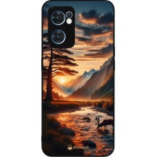 OPPO Reno7 5G Case Hülle - Silikon schwarz Tal Sonnenuntergang Hirsch Baum
