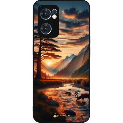 OPPO Reno7 5G Case Hülle - Silikon schwarz Tal Sonnenuntergang Hirsch Baum