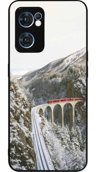 Coque OPPO Reno7 5G - Silicone rigide noir Winter 25 Winter polar express
