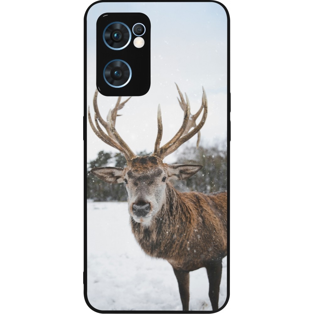 Coque OPPO Reno7 5G - Silicone rigide noir Winter 25 Winter reindeer