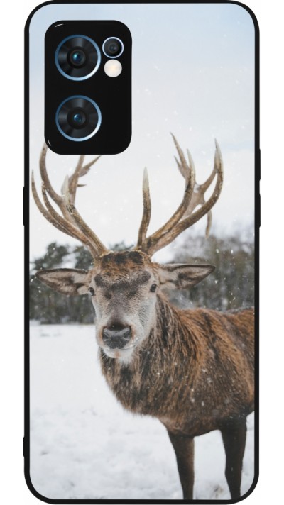 Coque OPPO Reno7 5G - Silicone rigide noir Winter 25 Winter reindeer