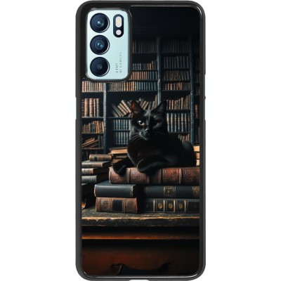 OPPO Reno6 5G Case Hülle - Katze Bücher dunkel