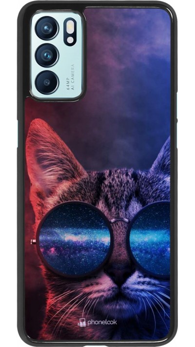 Coque Oppo Reno6 5G - Red Blue Cat Glasses
