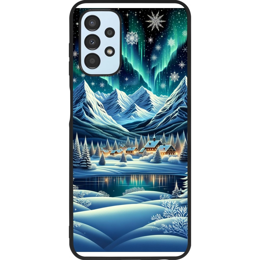 Samsung Galaxy A13 5G Case Hülle - Silikon schwarz Verschneites Bergdorf am See in der Nacht